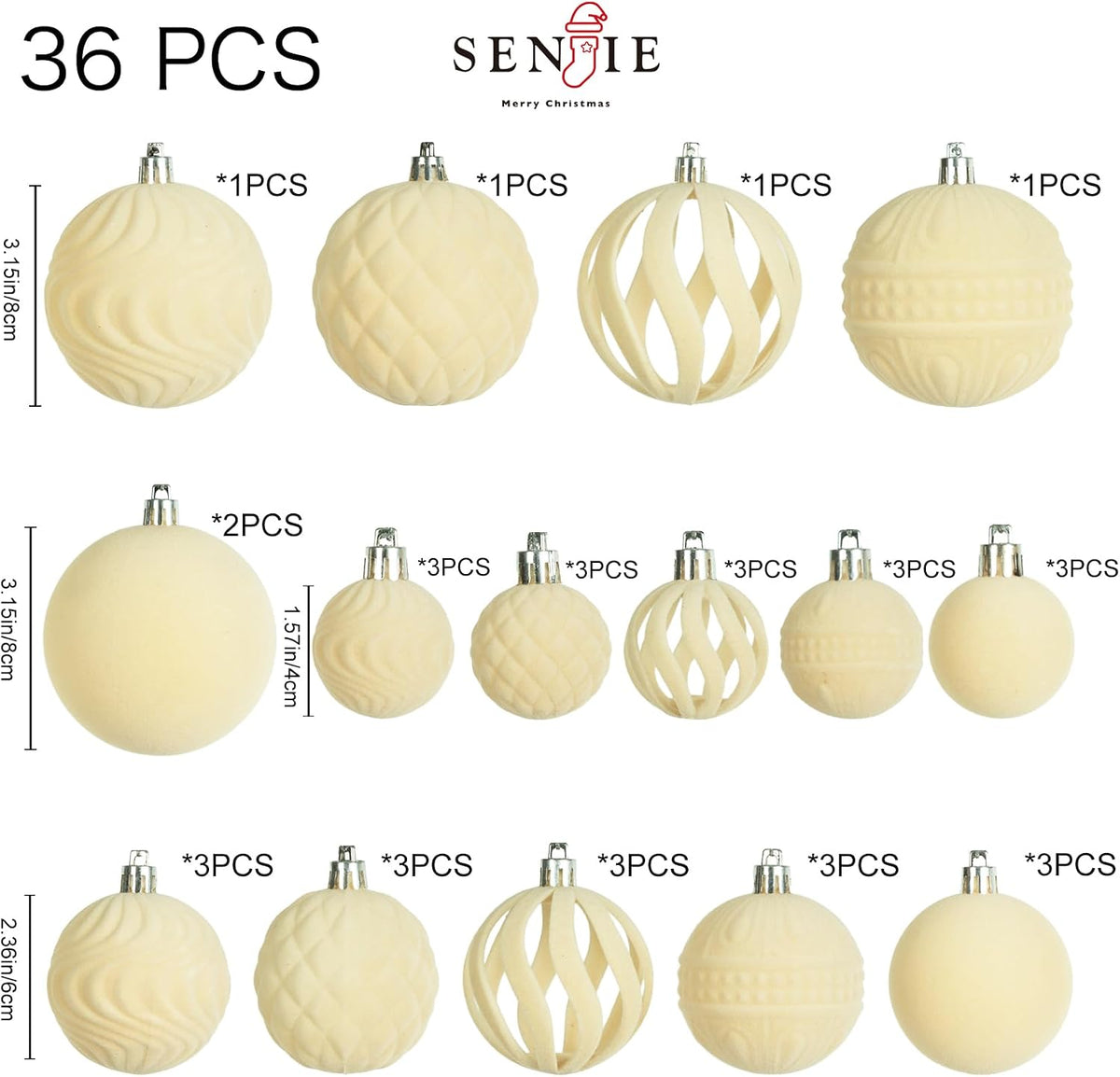 36PCS Velvet Ornaments for Christmas Tree,Flocked Christmas Ornaments Set