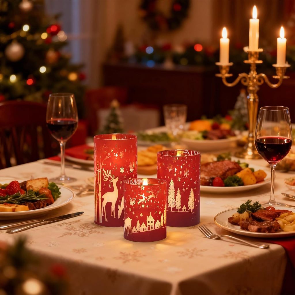 Red Christmas Flameless Candles Battery Operated with Remote Timer