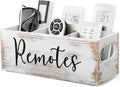 DRASTAR Remote Control Holder, 3 Slots Wood Remote Storage Caddy, Remote Control Organizer Retro White