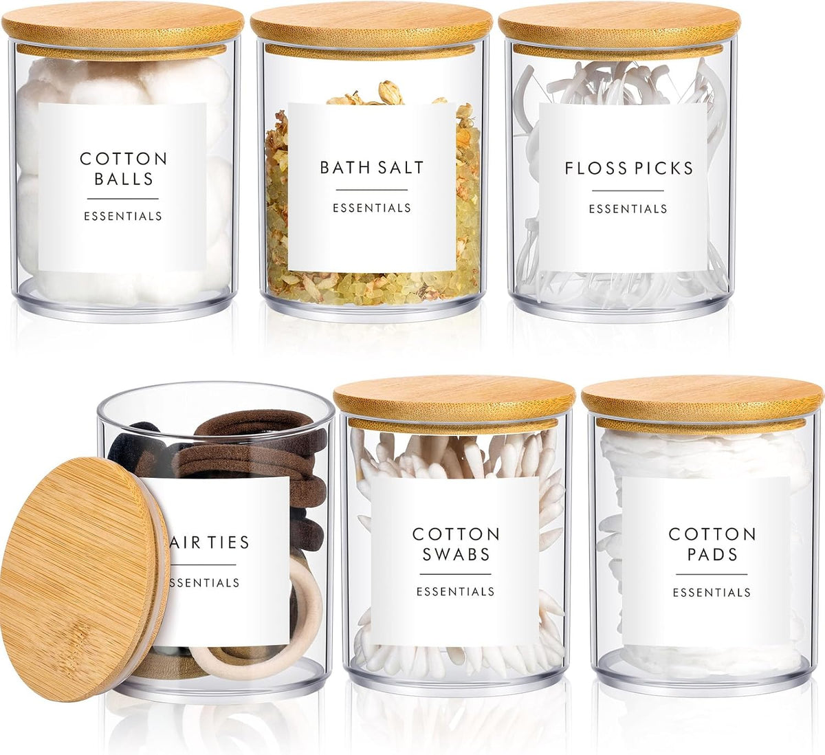 Yaomiao 6 Pack Bathroom Organizers, 10 oz Clear Jars with Lids, Wood Color