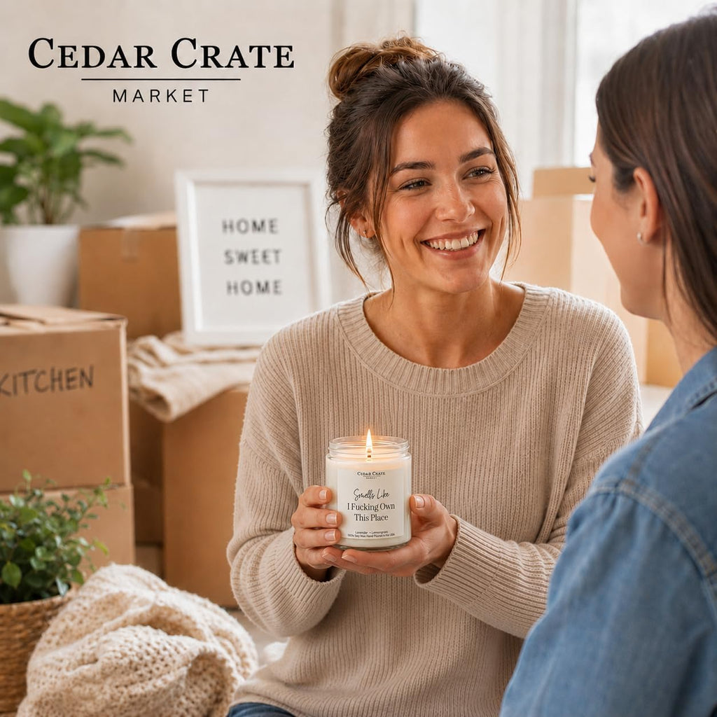 Cedar Crate Market Funny Candle, House Warming Gifts New Home, Housewarming Gifts for Women, Men, Couple, New Homeowner - First Apartment Essentials, Closing Presents for Home Buyers, Made in USA