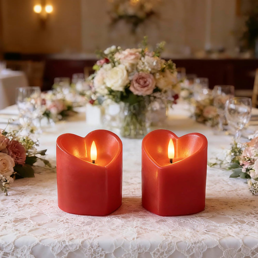 JOIONE Valentines Day Red Heart Flameless Candles with Remote, 2 Pack