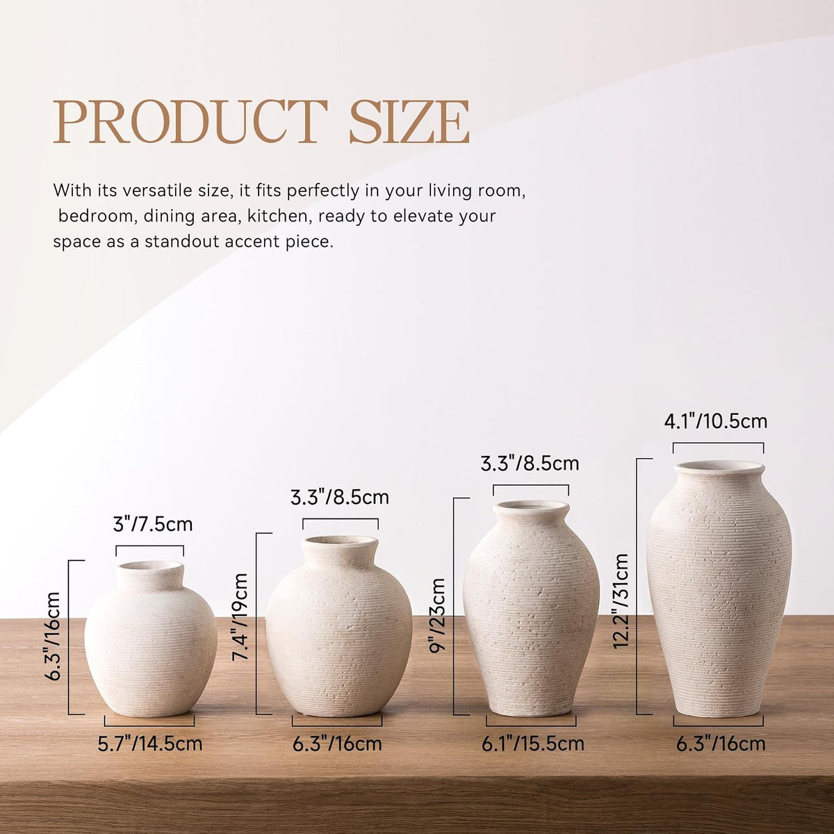 Vanselia Ceramic Flower Vase Home Decor - Large Tall Farmhouse Table Vases Rustic Vintage Living Room Kitchen Bedroom Decorations for House Book Shelf Office Coffee Desk Dining Fireplace (12" Rustic)