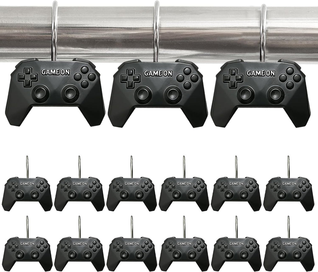 12 Pcs Game Theme Shower Curtain Hooks for Gamers Bathroom Decor