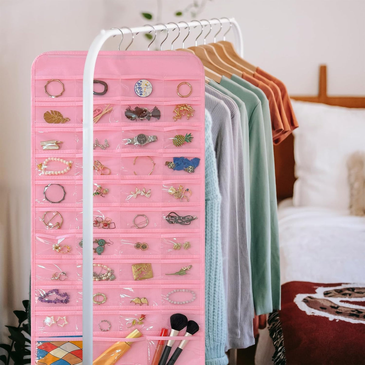 Bloss Hanging Jewelry Organizer With Pockets Double-Size For Earring Jewelry Storage
