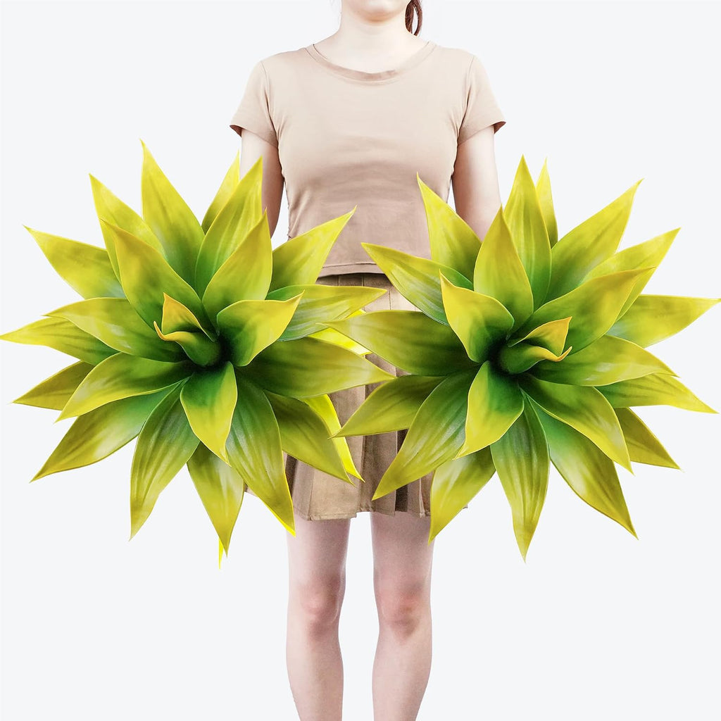 Ttranewsoo 2-Pack 22-Inch Large Artificial Agave Plants, UV Resistant Faux Desert Plants Outdoor and Realistic Greenery for Planters, Porch, Patio, Garden, Entryway and Indoor Decor, Yellow