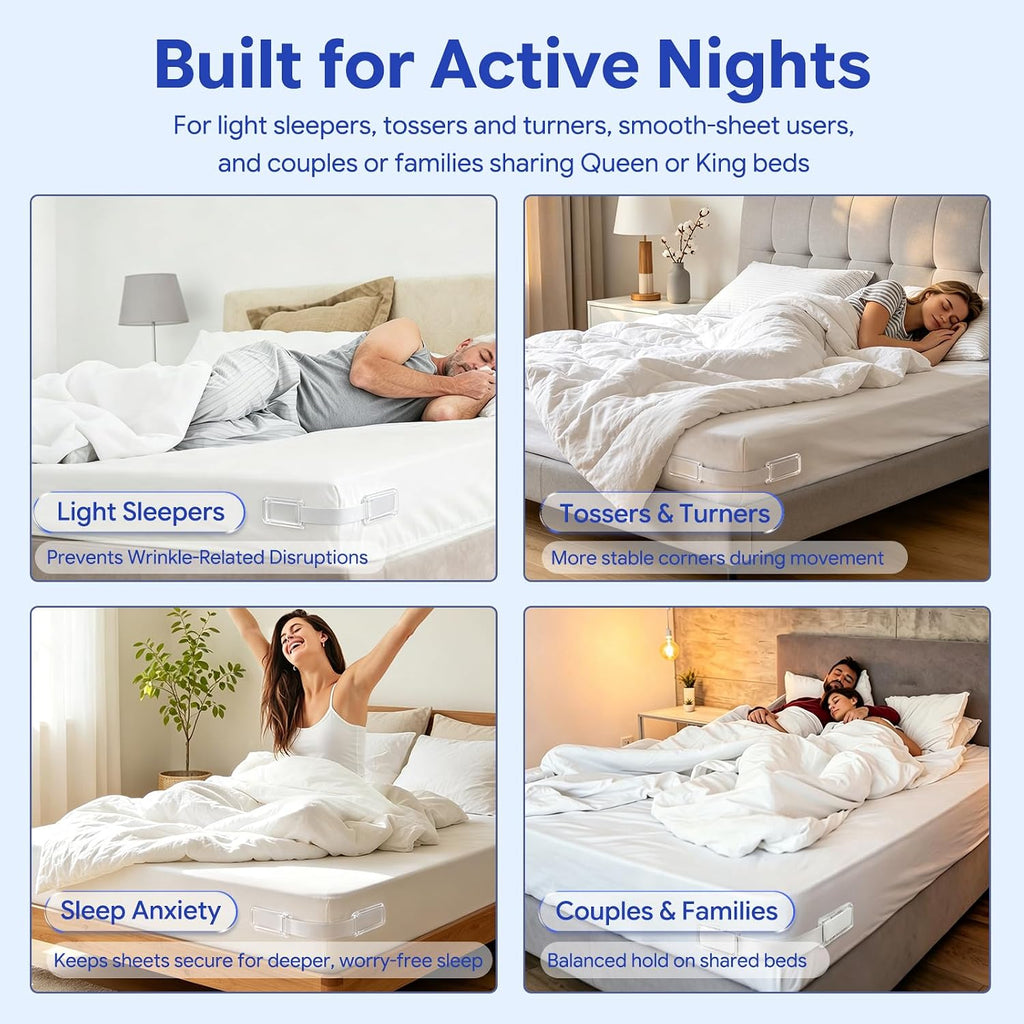 Lock Bed Sheet Holders for Corners: 0 Slips All Night for Fitted Sheets