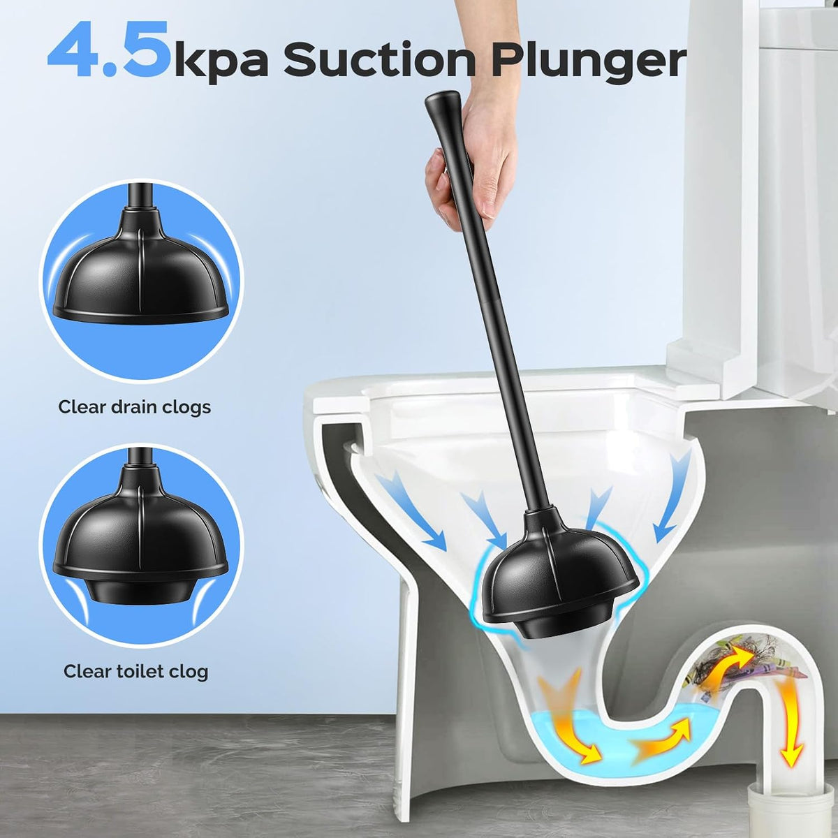 HAMITOR Toilet Plunger and Brush Set, Stainless Steel Rustproof, 2 Pack
