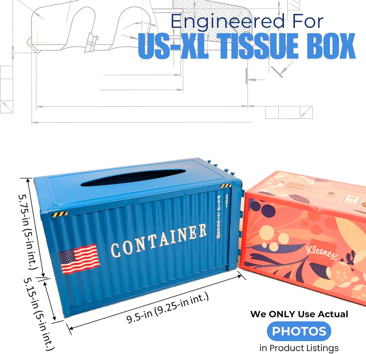 Shipping Container Tissue Box Cover – Sturdy All-Metal Construction, Fits XL US Tissue Boxes – Industrial Decor for Homes, Offices, Restaurants & Man Caves (Cement Grey)