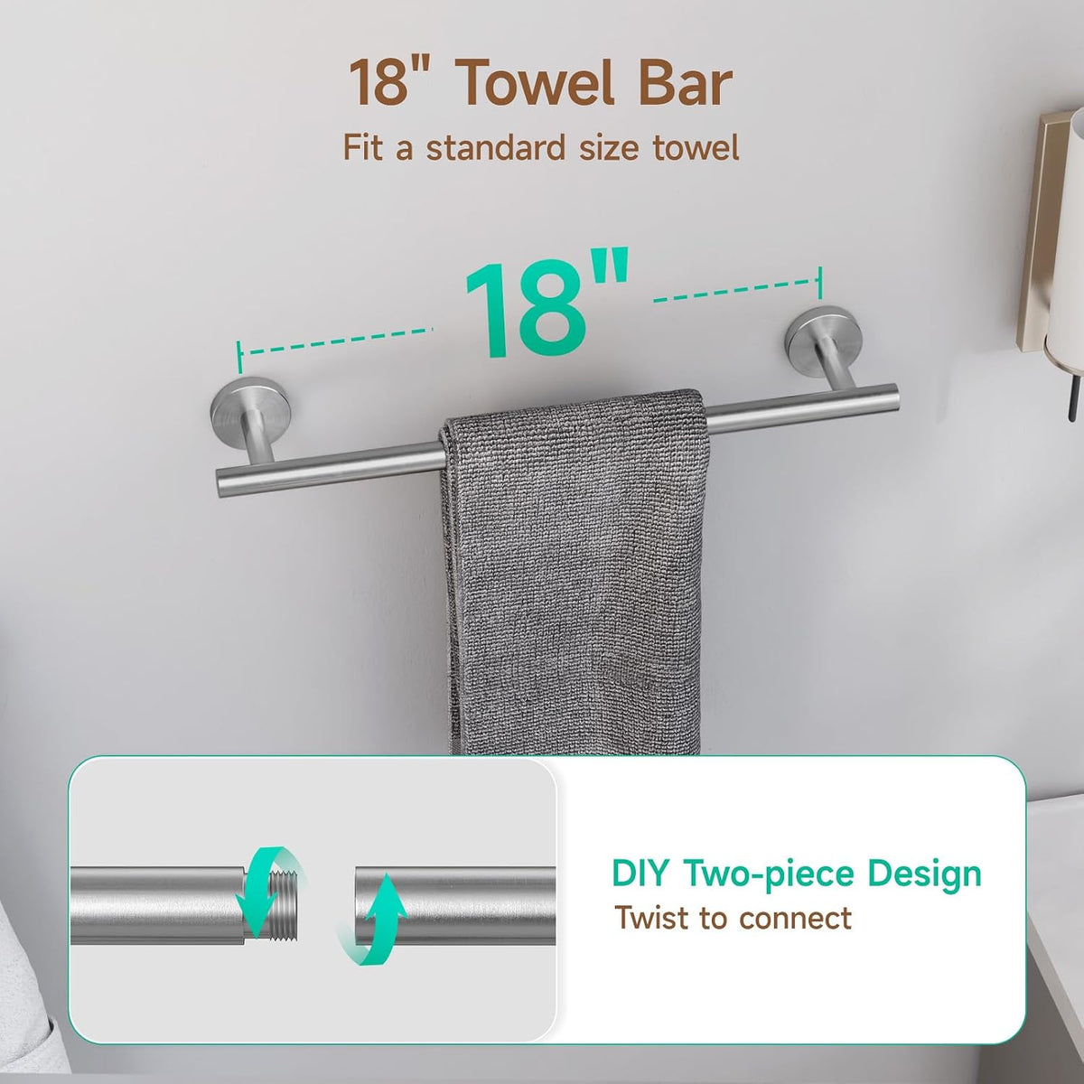 USHOWER 8PCS Brushed Nickel Bathroom Hardware Set, 18-Inch Towel Bar Set