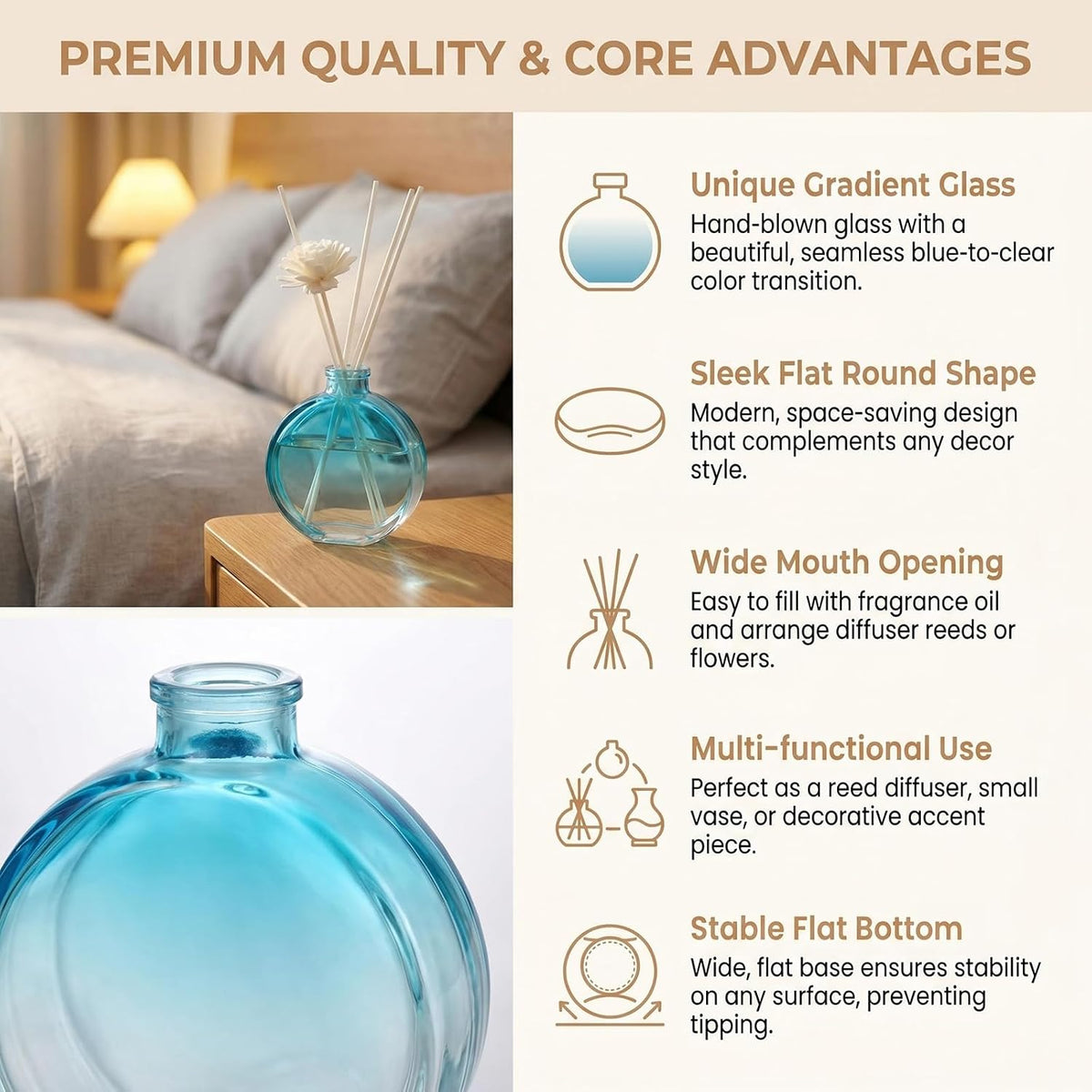 1Pcs 150ml/5oz Empty Refillable Clear Glass Diffuser Bottles Aromatherapy Jar Container Fragrance Accessories Use for DIY Replacement Reed Diffuser Sticks Sets Essential Oils Crafts Decor