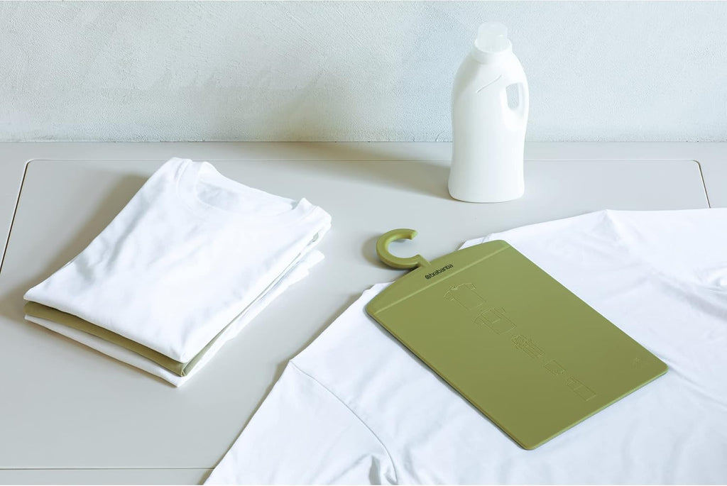 Brabantia Shirt Folder Board with Hanging Hook & Instruction Images | Calm Green | Clothes Folder Laundry Helper for Tidy Closet | Folds T-Shirts & Sweaters Without Creases | Hang to Store in Closet