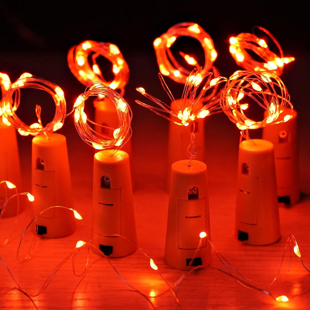 SmilingTown Wine Bottle Cork Lights 15Pack 10 LED 40 Inches Battery Operated Silver Wire Liquor Bottle Fairy Mini String Lights for Party Christmas Halloween Wedding Decoration (Red)