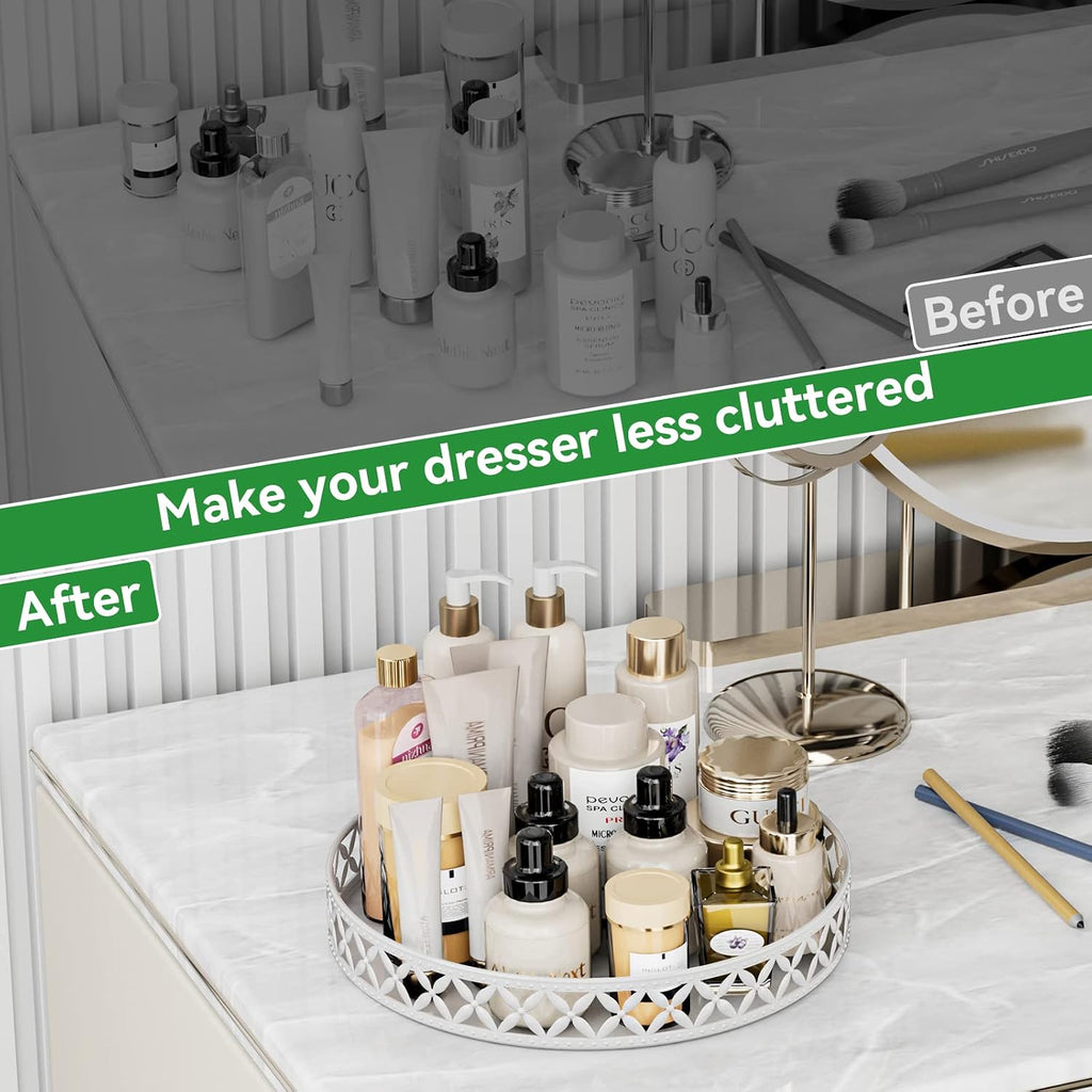 Vanity Tray for Bathroom Counter - 11 Inch Round White Decorative Tray