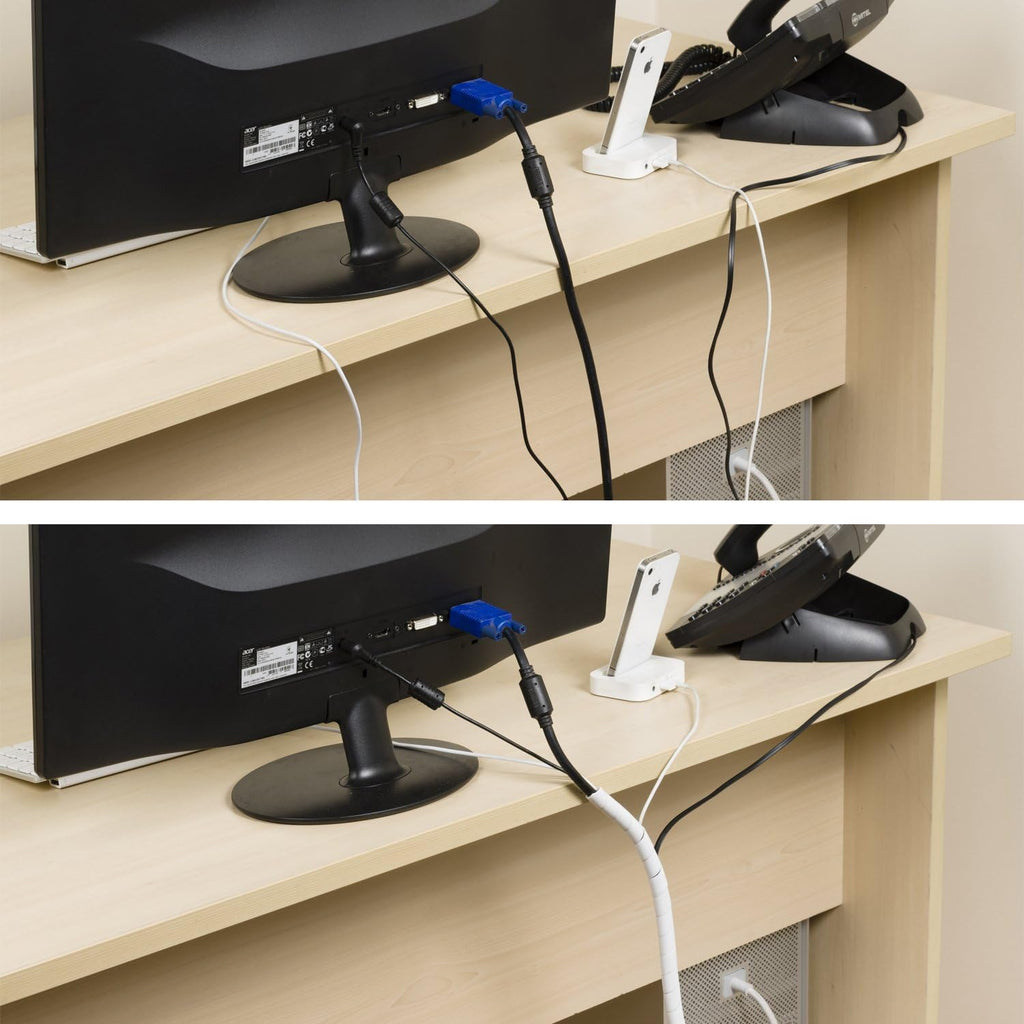 D-Line Cable Management Box (Small) & Cord Spiral Wrap (8.2ft Length) - White