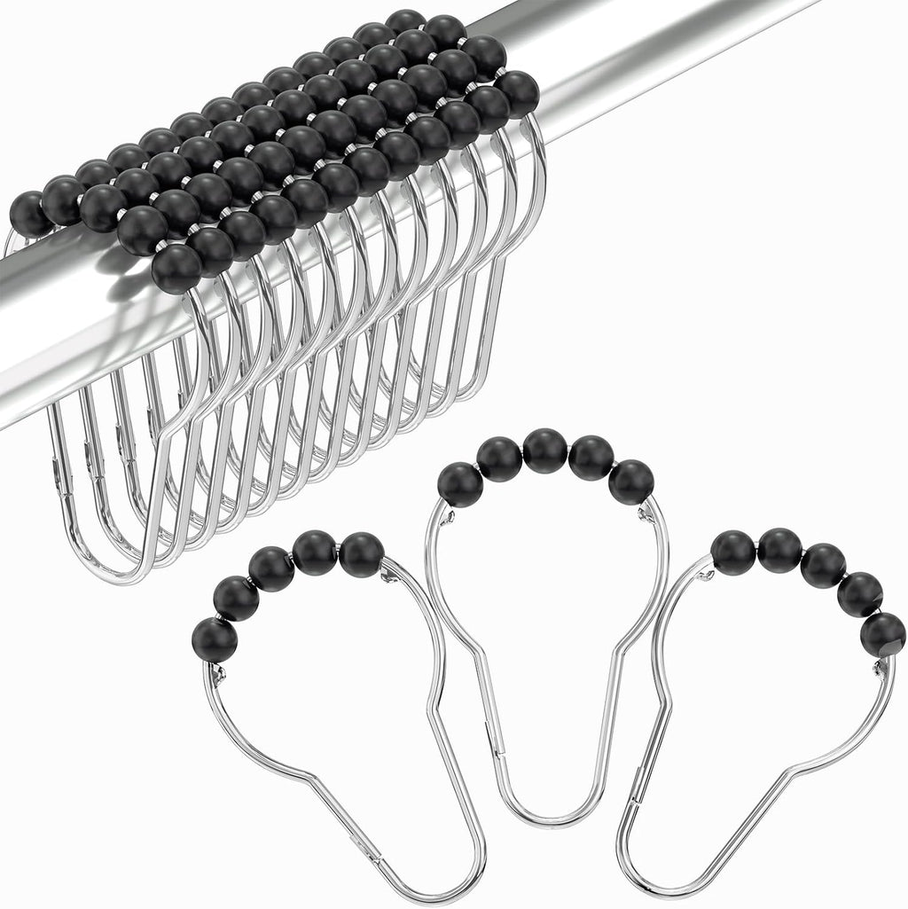 Amazer Black Shower Curtain Hooks, Decorative Rust Proof Acrylic Balls Shower Curtain Hooks, Stainless Steel Shower Hooks for Shower Curtain Bathroom Shower Hooks-Set of 12