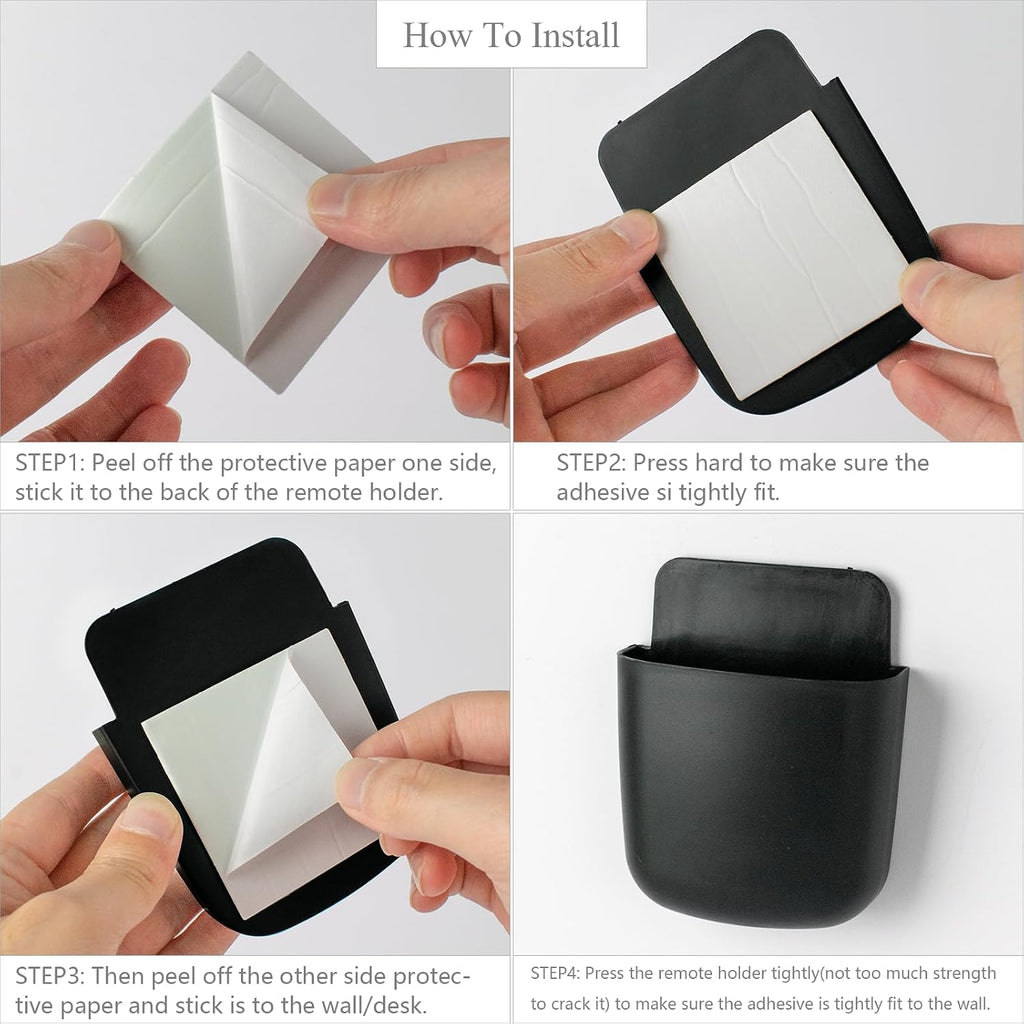 noonebutyou 3 Pcs Remote Control Holder Wall Mount Self Adhesive Remote Case Hole-Free Storage Organizer Wall Pencil Holder Phone Charging for Home Office School(Black)