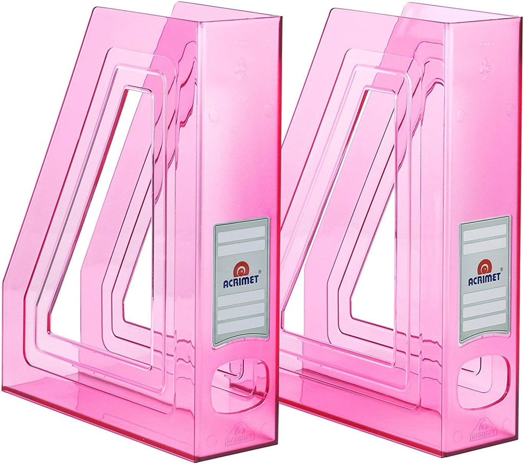 Acrimet Magazine File Holder, Vertical Desk Organizer, Clear Pink, 2 Pack