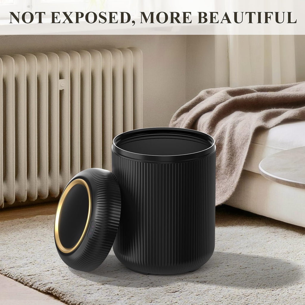 Motion Sensor Bathroom Trash Can with Lid,Black and Gold Garbage Can
