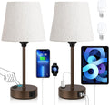 Brown Bedside Lamps Set 2 for Bedroom - Dimmable Touch, USB C+A, AC Outlet