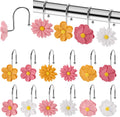 Flower Shower Curtain Hooks, 12 Pack Rustproof Stainless Steel Decorative, Bohemian Floral Bathroom Accessories for Curtain Rod and Shower Rod（Blush Pink）