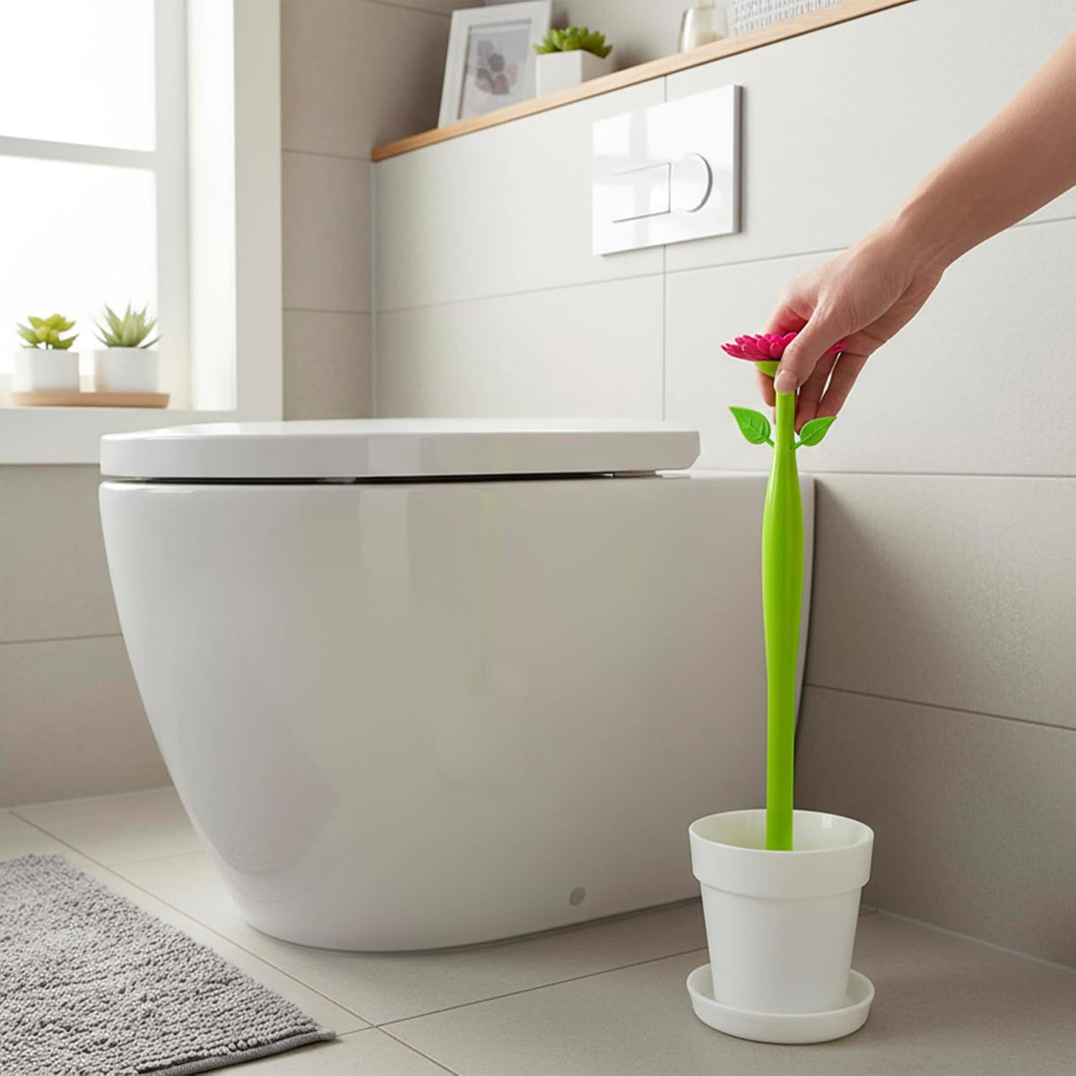 Vigar Flower Power Toilet Brush with Holder Set for Bathroom, White