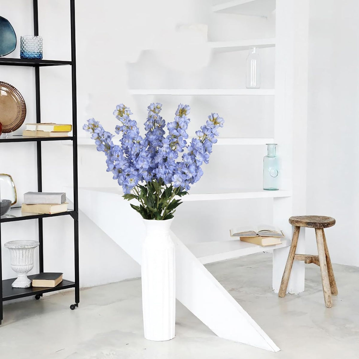 Blue Delphinium Artificial Flowers,5PCS Faux Larkspur Flowers 39" Long Stem Silk Flowers for Tall Vase Home Wedding Table Decor(Blue)