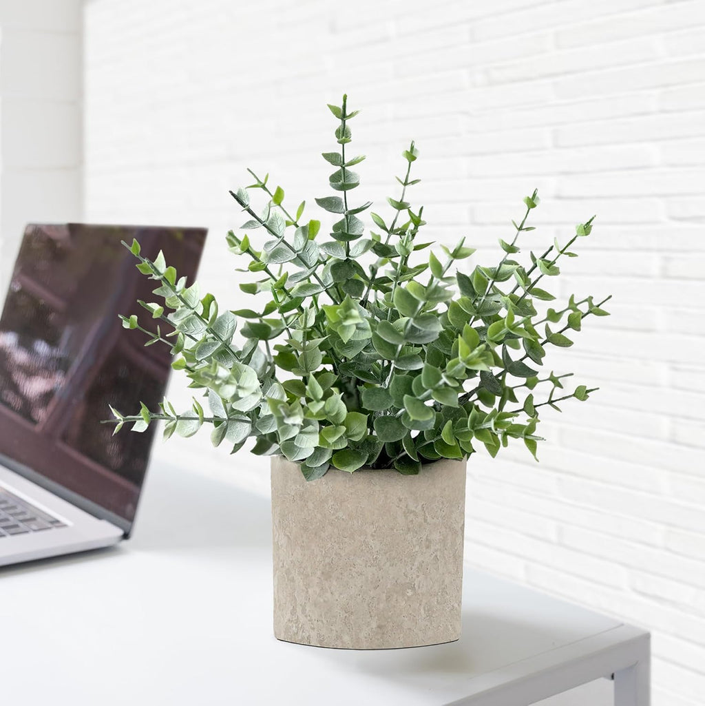 2 Pack Fake Plants Eucalyptus Potted for Home Office Bathroom Decor | Sage Green Frosted Artificial Plants, Pet and Kids Safe, Maintenance - Free Farmhouse Decor for Shelf Desk Bedroom Coffee Table