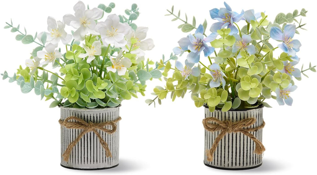 2 Pack Fake Potted Plants with Flowers,Spring Office Home Desk Decor