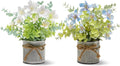 2 Pack Fake Potted Plants with Flowers,Spring Office Home Desk Decor