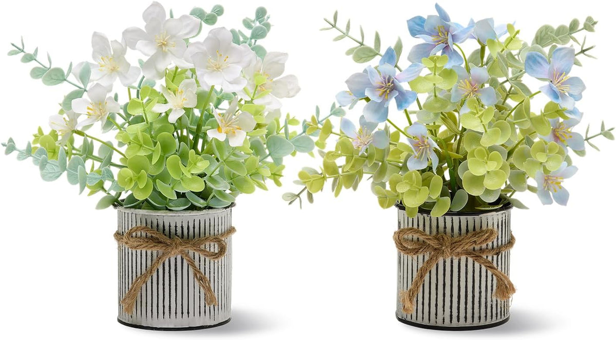 2 Pack Fake Potted Plants with Flowers,Spring Office Home Desk Decor