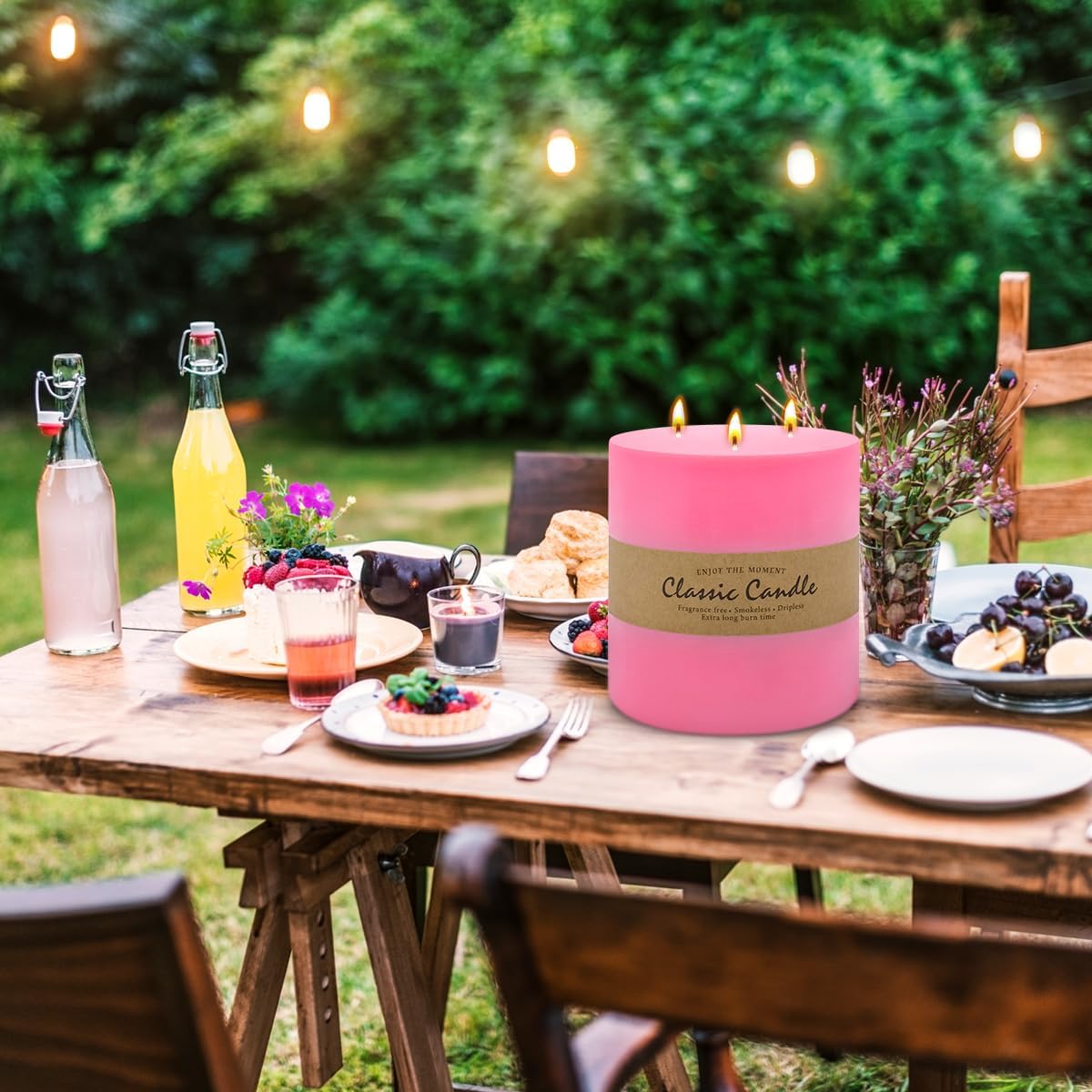 Large 3-Wick Pink Pillar Candle for Home Decoration - 6x6 Inch