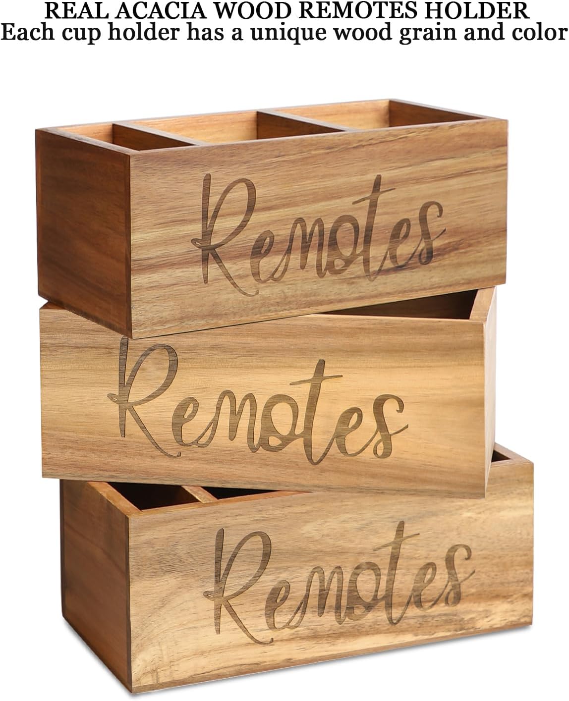 LBEMEY Acacia Wood TV Remote Holder, Caddy and Organizer for Table, Vintage Farmhouse Desk Caddy (Brown for 5+ Remote Controls)