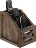 Autumn Alley Rustic Remote Holder - Farmhouse Desk Organizer, Barn Door Remote Holder, Desktop Organizer - 3-Slot Multiple Compartment Remote Control Storage Caddy, Rustic Home Decor, Brown