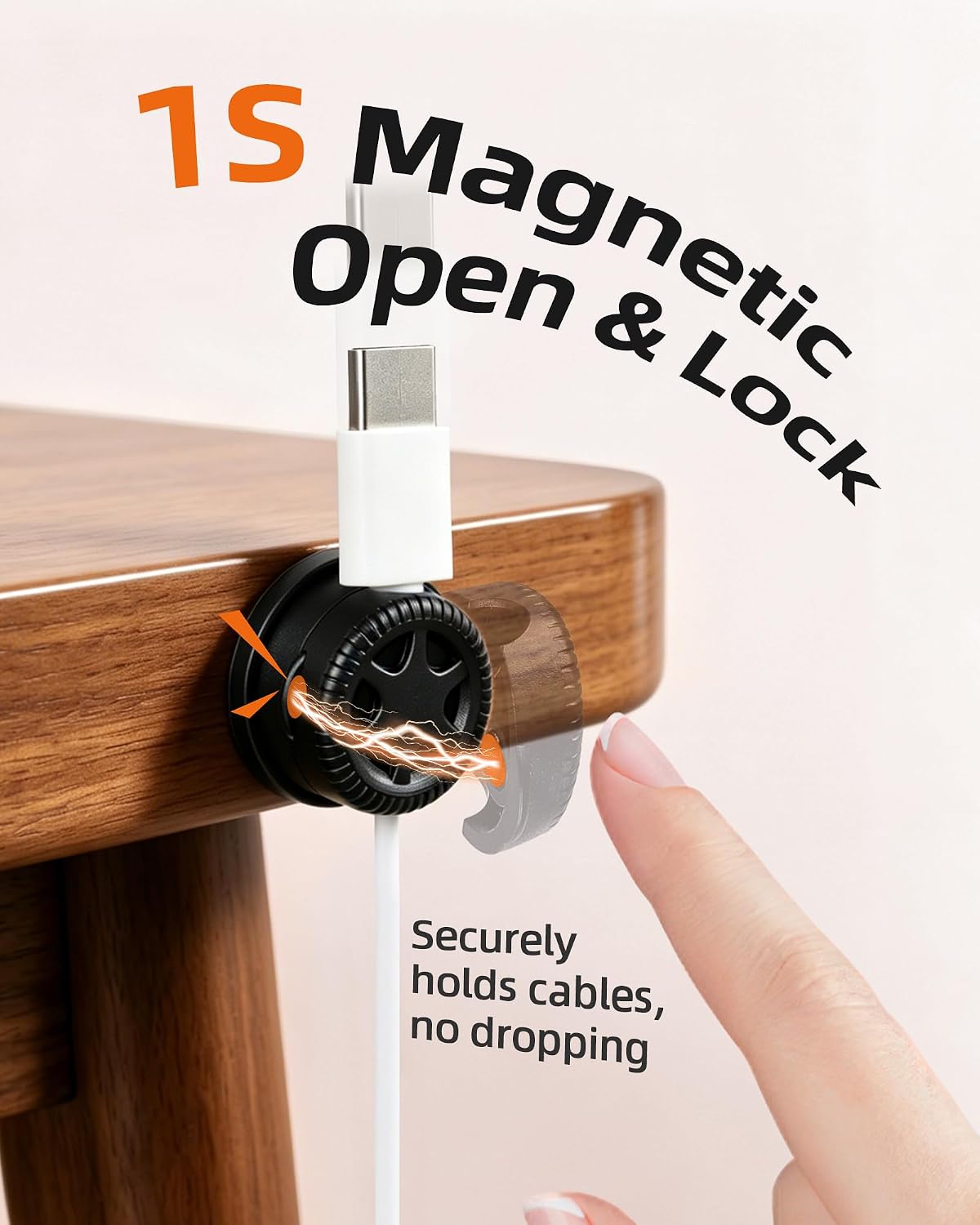 AGPTEK Magnetic Cable Clips Black, 360° Rotating Cord Holder for Nightstand