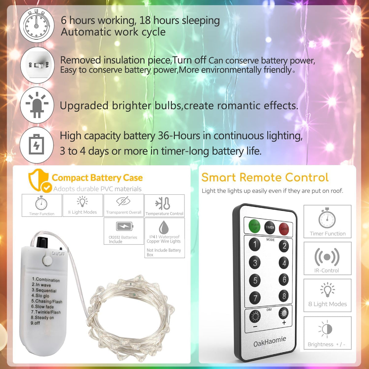 6 Pack Fairy Lights Battery Operated,Timer,2 Remotes,6.5ft 20LED Multicolor