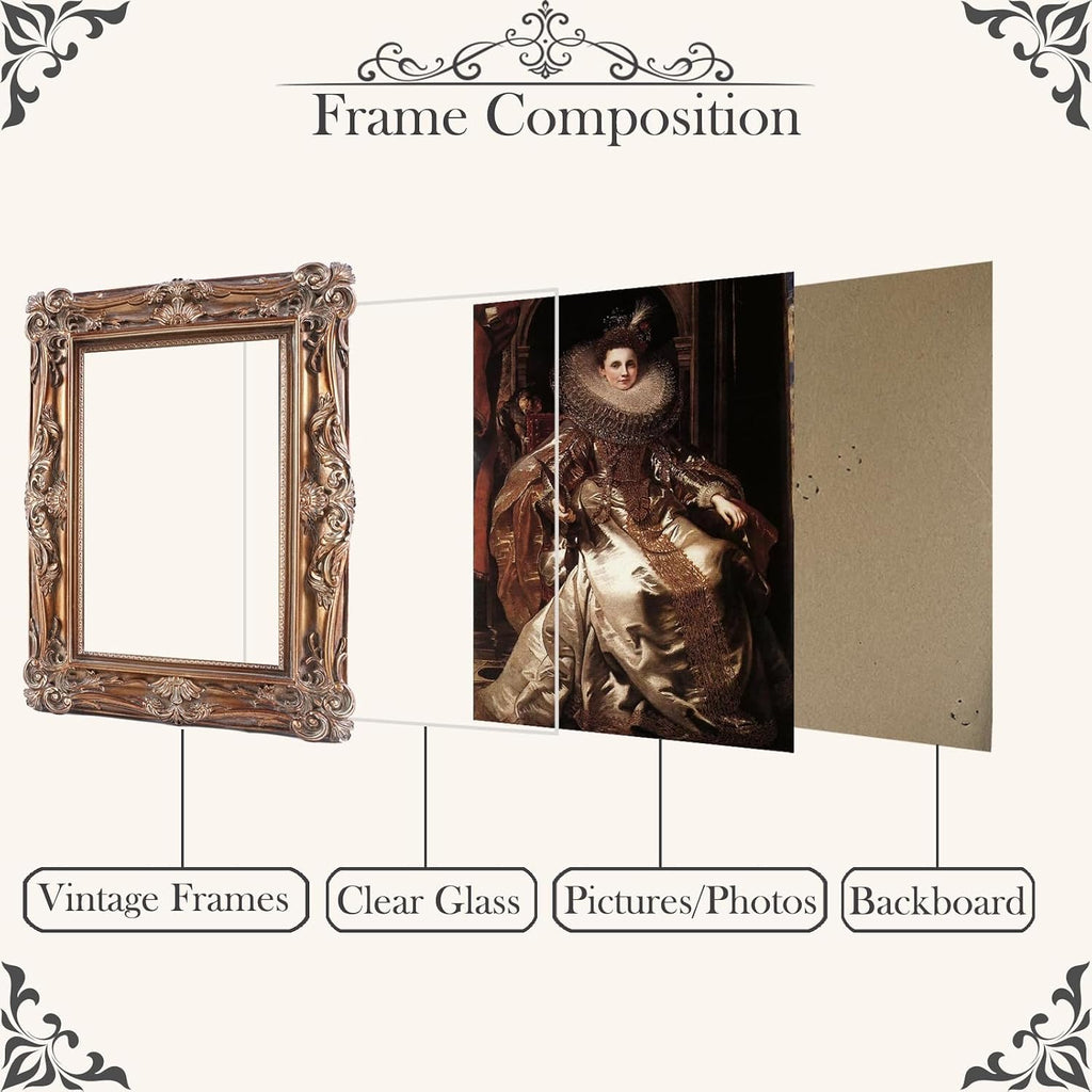 5x7 Vintage Picture Frames Ornate Bronze Antique Picture Frames 5x7 photo frame with Front Glass for Wall Hanging and Tabletop Unique Home Decor Wall Decor Living Room Victorian Style
