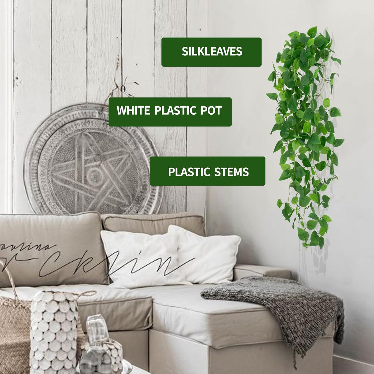 Freyalife Fake Hanging Plants for Room Decor,1pcs Artificial Potted Plants Vines for wall Home Office Aesthetic Living Kitchen Bathroom Coffee Table Shelf Indoor Outdoor Farmhouse Patio Decorations