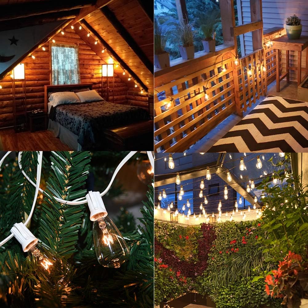 Abeja 25Ft Outdoor Patio String Lights ST35 with 27 Edison ST35 Clear Bulbs, UL Listed for Patio Garden Backyard Porches Bistro Decor Indoor Outdoor, White