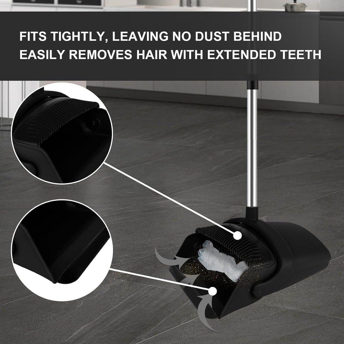 Black Broom and Dustpan Combo Set, 51" Long Handle Broom