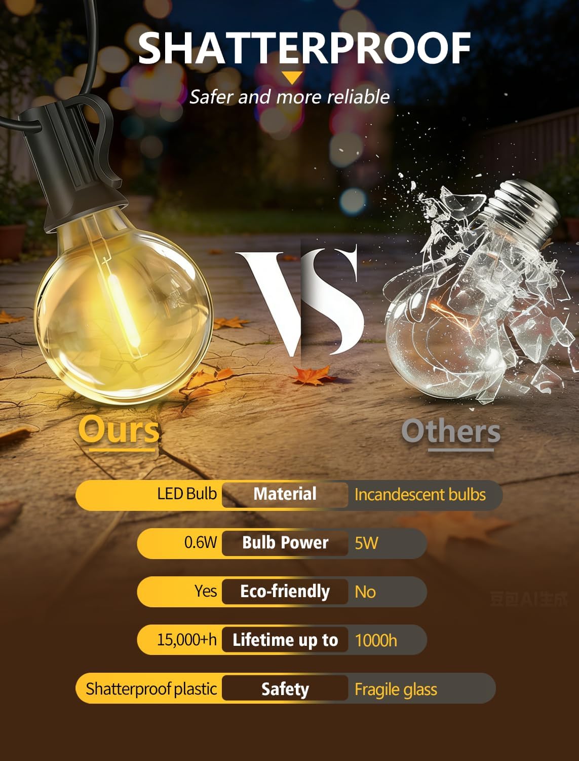 KGC G40 LED String Light Bulbs, 0.6 W Equvanlent to 7 W Incandescant Bulb