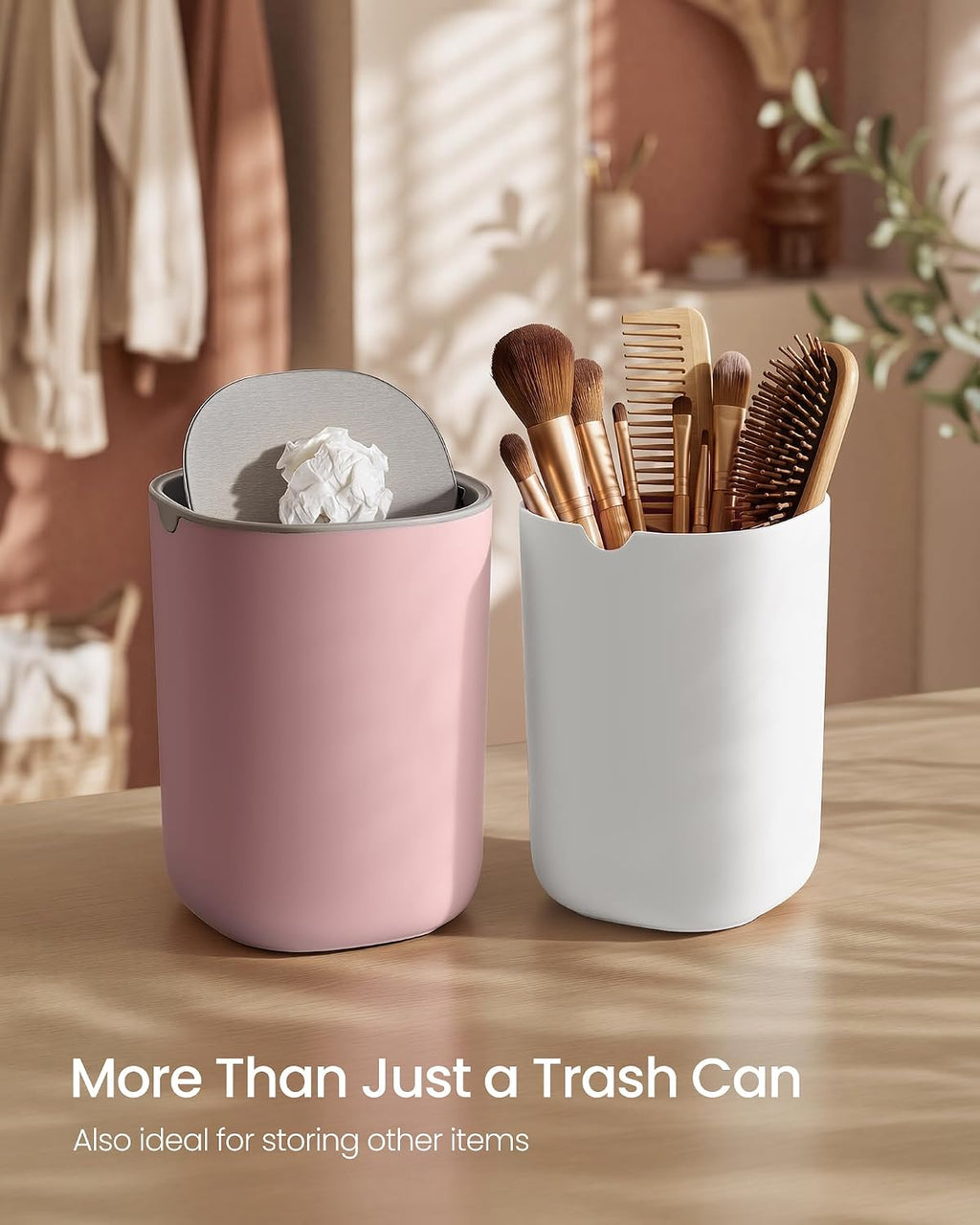 SONGMICS Mini Desk Trash Can with Stainless Steel Swing Lid, 0.4 Gal