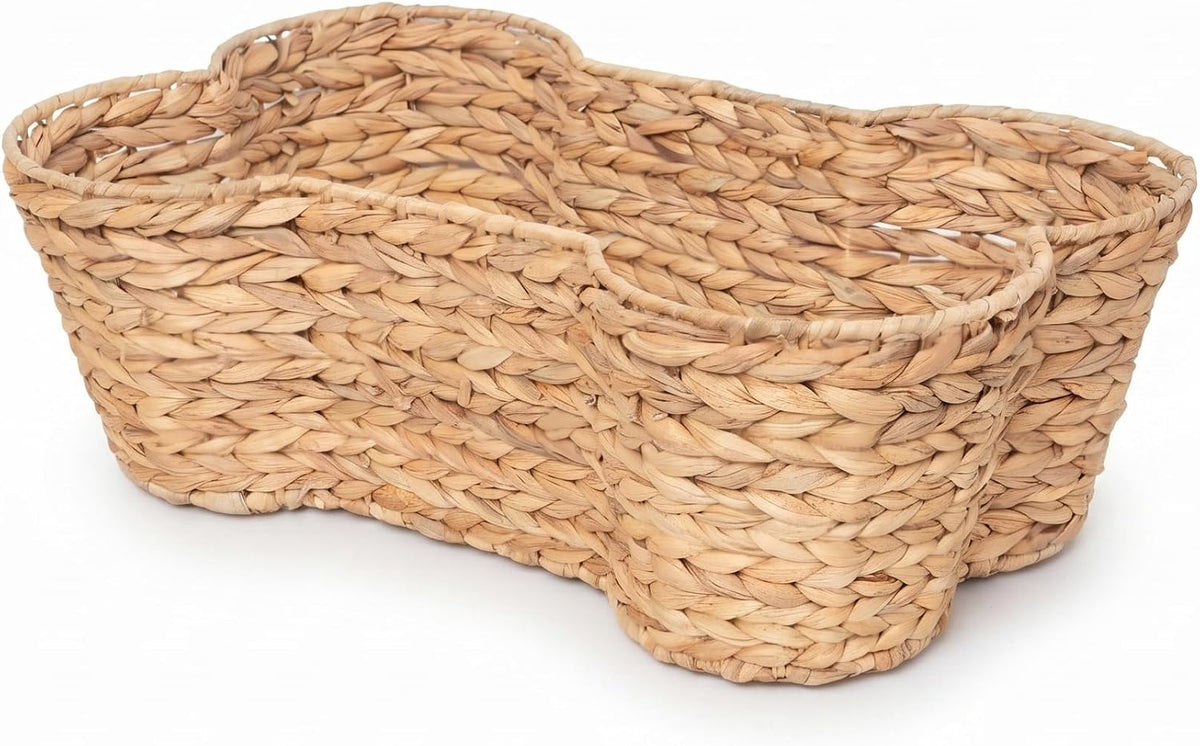 OtterPets Dog Toy Basket, Hyacinth Bone Shaped Dog Toy Bin, 23"x15"