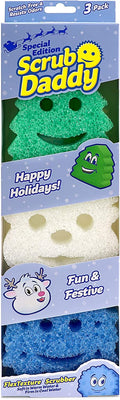 Scrub Daddy Sponge Set - Holiday Shapes - Non Scratch Scrubbers for Dishes and Home, Odor Resistant, Temperature Controlled, Soft in Warm Water, Firm in Cold, Deep Cleaning, (3 Count (Pack of 1))