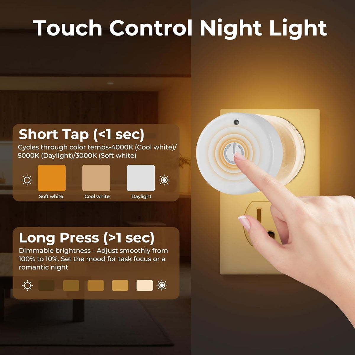 TSEXES Night Lights Plug into Wall,3000K/4000K/5000K Adjustable Color Temp