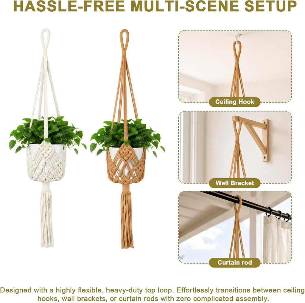 Macrame Plant Hangers 2 Pack 33.5 in Cotton Rope