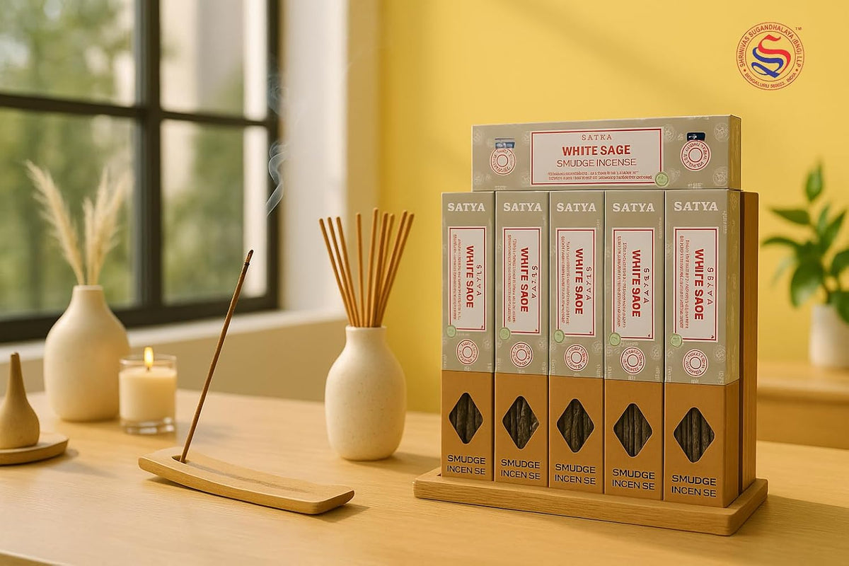 Satya Smudge Incense Stick – Hand-Rolled Indian Masala Incense for Meditation, Yoga & Spiritual Cleansing Pack of 6 (Smudge White Sage)