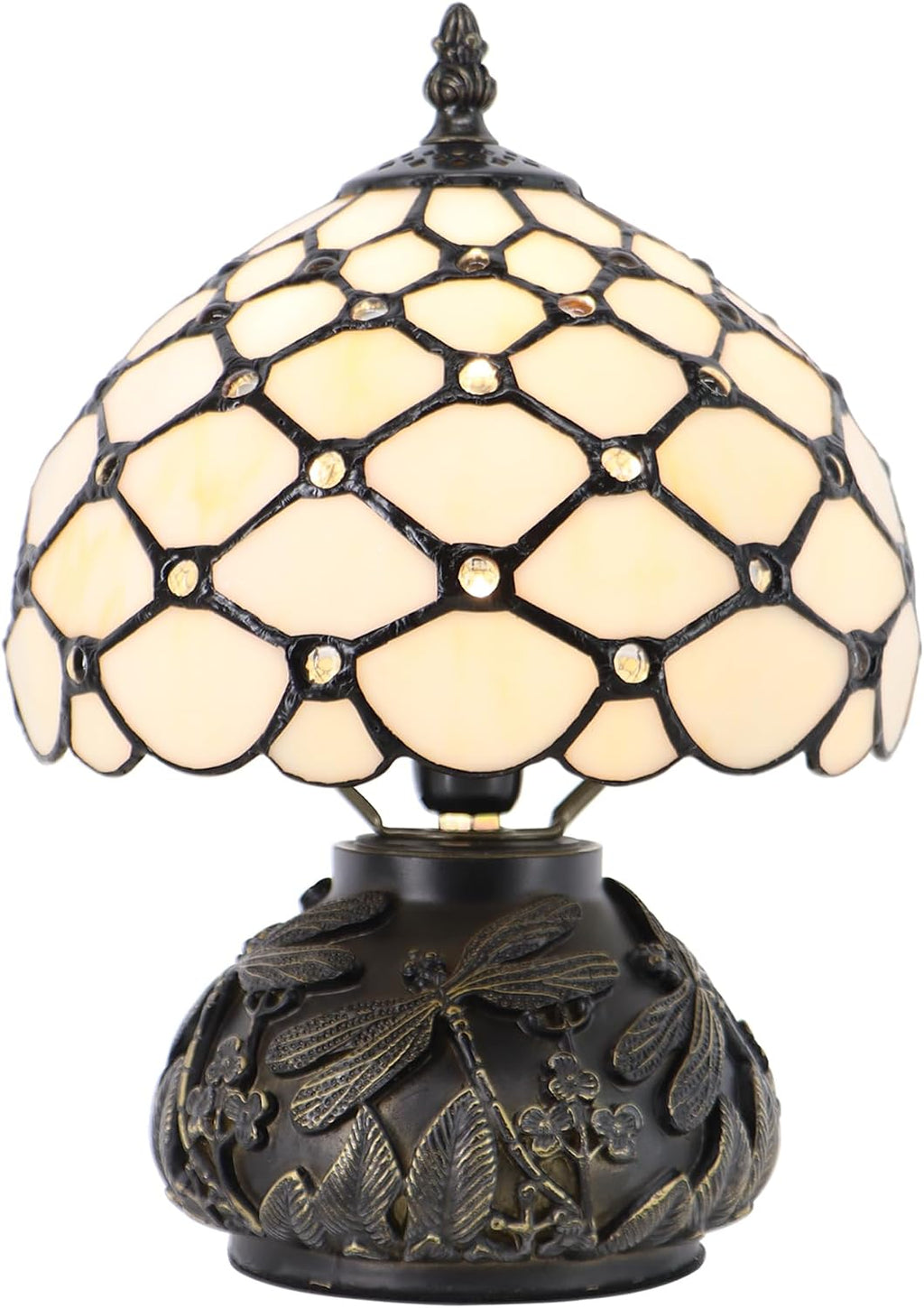 Small Tiffany Mushroom Table Lamp,Mini Memory Sympathy Antique lamp 8X11 Inch (Cream Bead)