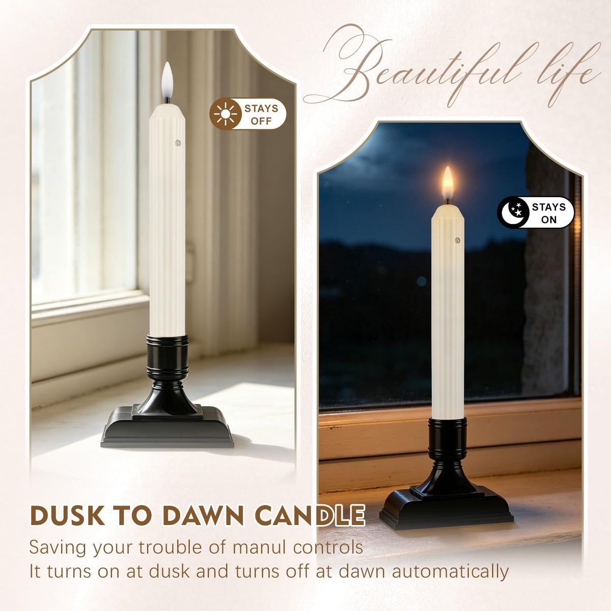 Enpornk 12 Pcs Window Candles with Sensor, Ivory with Black Holders