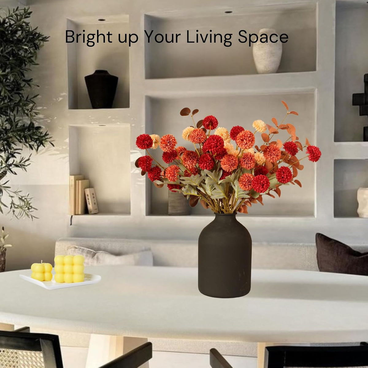 Faux Fall Flowers, Burnt Orange Artificial Floral Stems For Vase